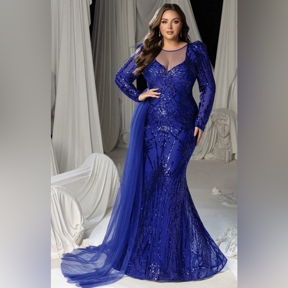Faeriesty Dresses & Skirts - NWOT FAERIESTY SZ 3XL (18) ROYAL BLUE Elegant Sequined Gown With Sheer Overlay